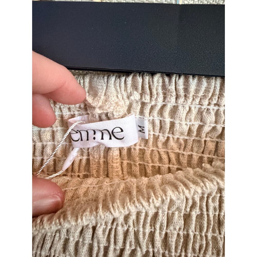 Emme Smocked Waistband Linen Pants Medium Beige NWT Cropped Length Pull On - Picture 9 of 13